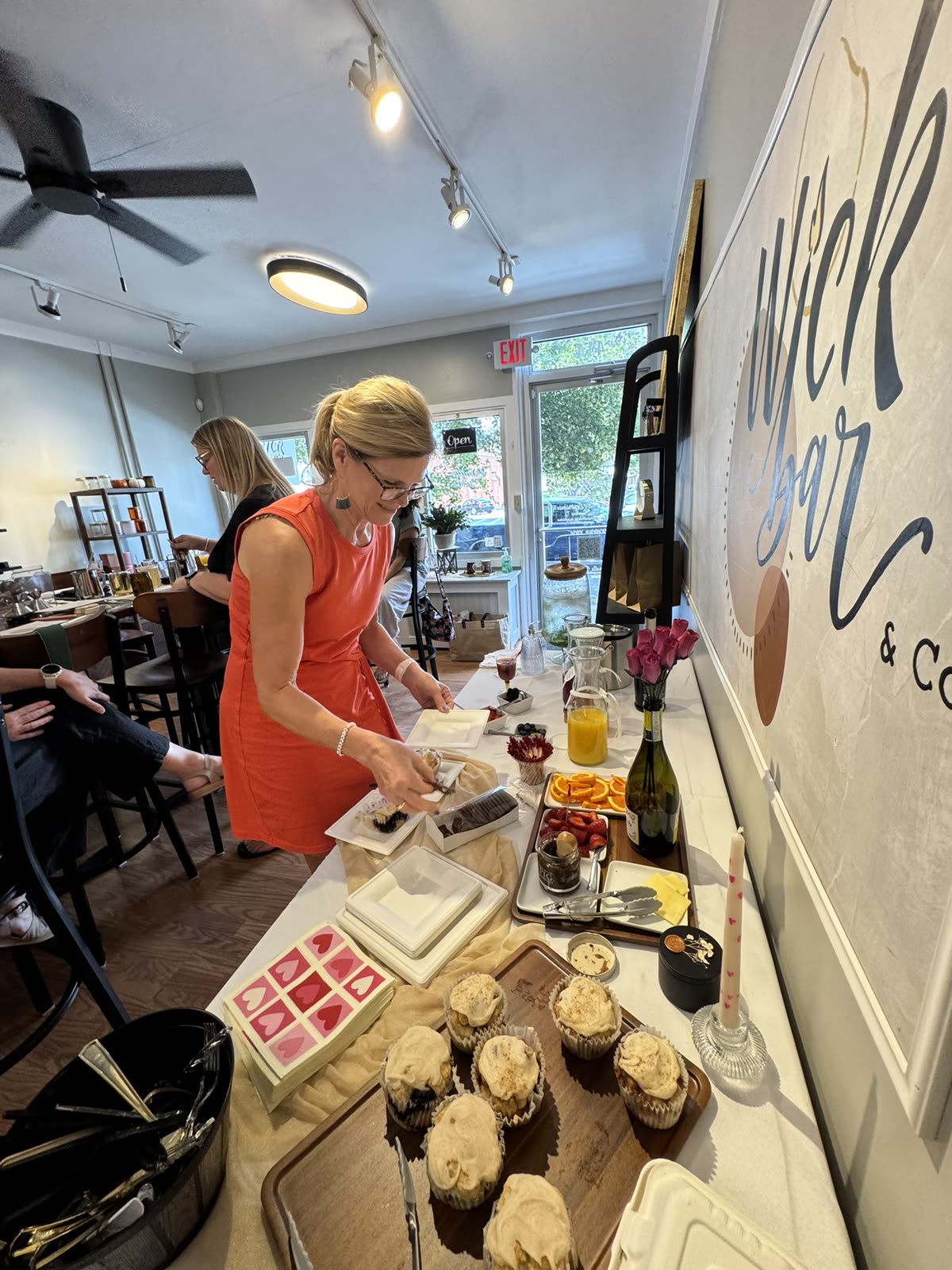 Setting out the brunch spread for a bachelorette party at Wick Bar.